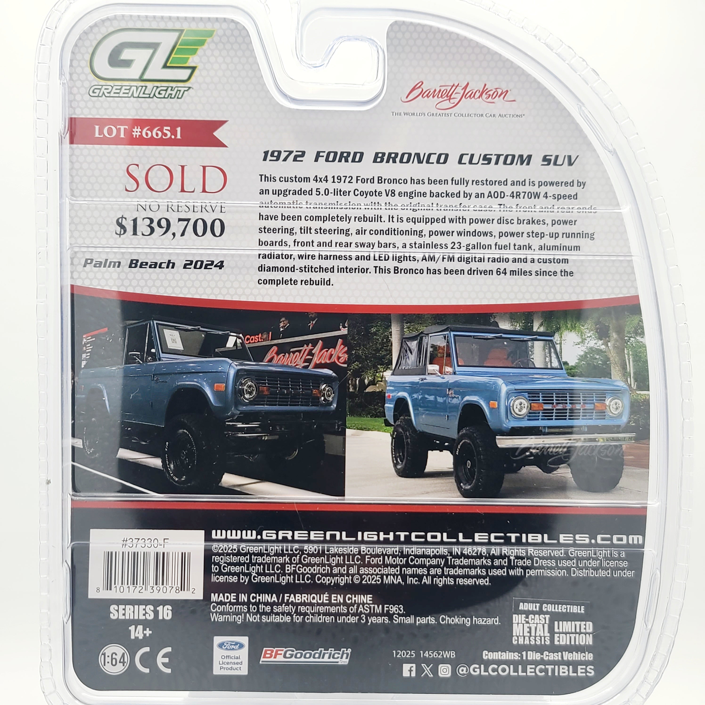 GreenLight '72 Ford Bronco Custom SUV - 1:64 (2025 Barrett Jackson Series 16)